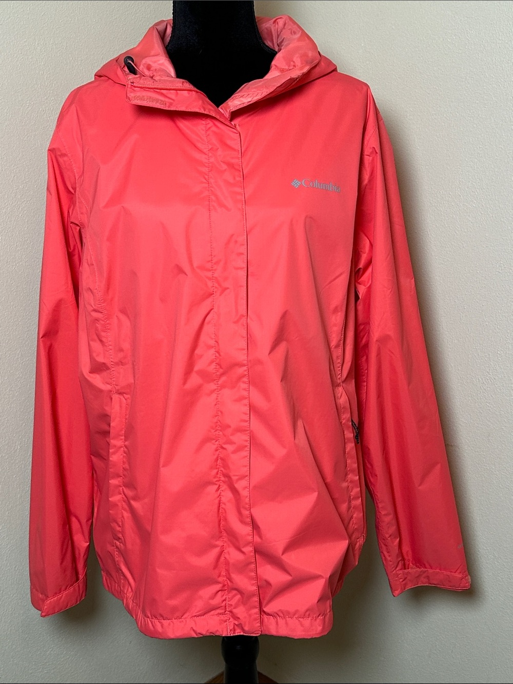 Columbia Omni-Tech Women's Bright Coral Hooded Lightweight Jacket Sz XL
